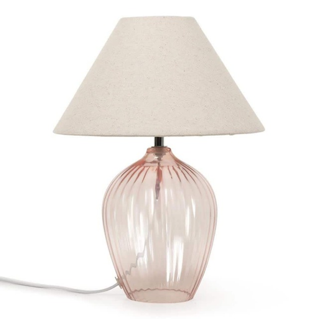ValueLights Olivet Pink Glass Table Lamp Natural Taper Shade