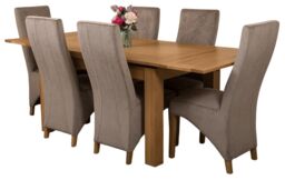 Richmond 140-220cm Oak Extending Dining Table and 6 Lola Fabric Chairs Grey Grey