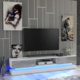 TV Unit TV Stand Media Cabinet Sideboard Grey High Gloss Doors LED 180cm