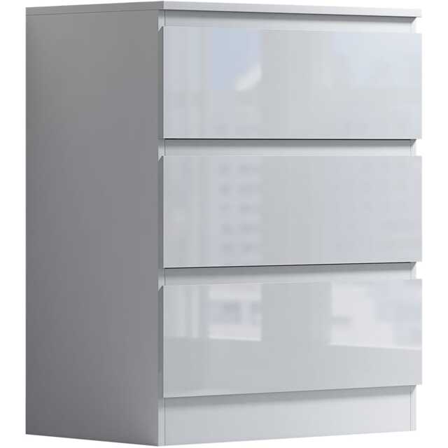 Keaton Gloss White 3 Drawer Wide Freestanding Chest Of Drawers (40 x 77 x 60cm - D x H x W) White White 1