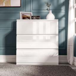 Keaton Gloss White 3 Drawer Wide Freestanding Chest Of Drawers (40 x 77 x 60cm - D x H x W) White White 1