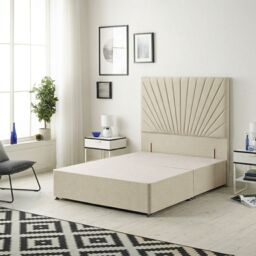Sunburst Divan Bed with 54'' Floor Standing Headboard Tweed Fabric Brown Natural