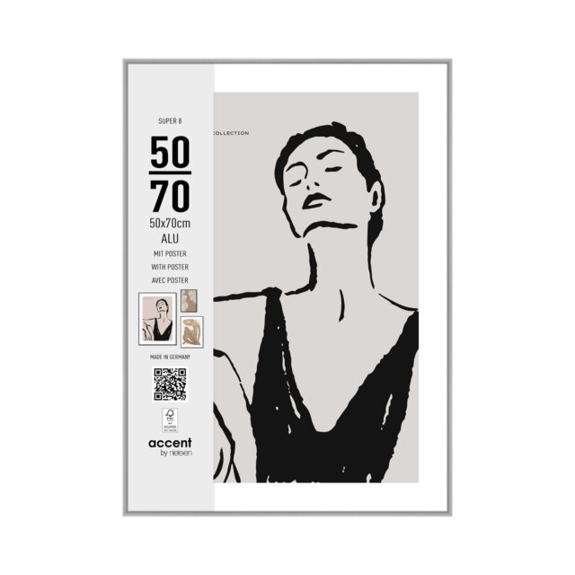 Accent by Nielsen Super 8 Aluminium Picture Frame with Art Print - Silver - 50cm x 70cm