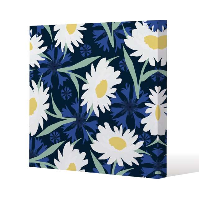 Daisies on Navy (Canvas Print) / 77 x 77 x 4cm Multi