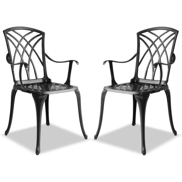 Centurion Supports OSHOWA 2-Large Garden and Patio Bistro Chairs with Armrests in Cast Aluminium Black