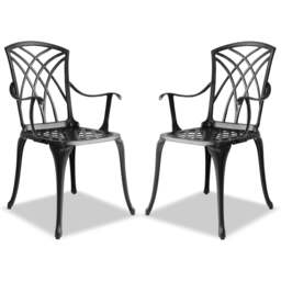 Centurion Supports OSHOWA 2-Large Garden and Patio Bistro Chairs with Armrests in Cast Aluminium Black