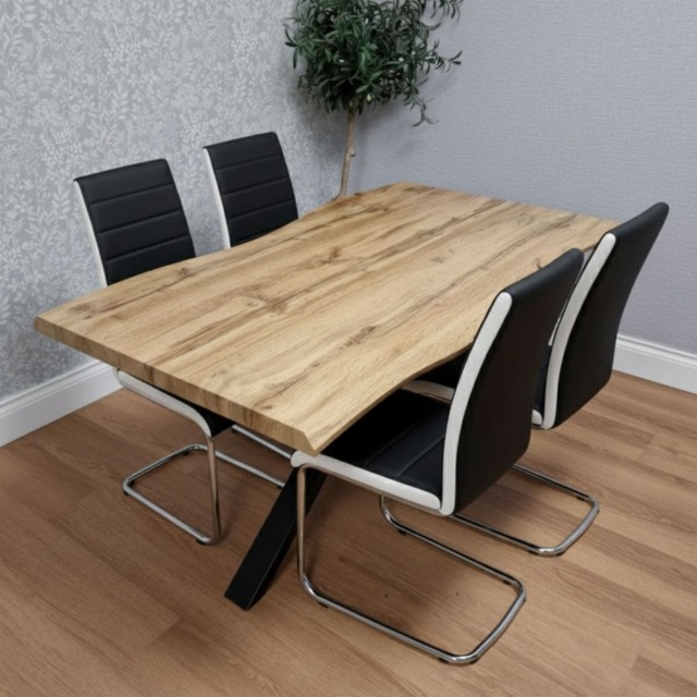 Black Marble Effect Dining Table with 4 Black Faux Leather Chairs Kitchen Furniture