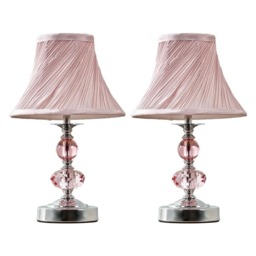 ValueLights Jaigier Pair Chrome and Pink Touch Table Lamps Pleated Shade and Bulbs