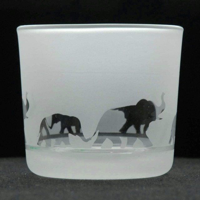 Animo Glass Engraved Votive Tealight Holder Elephant