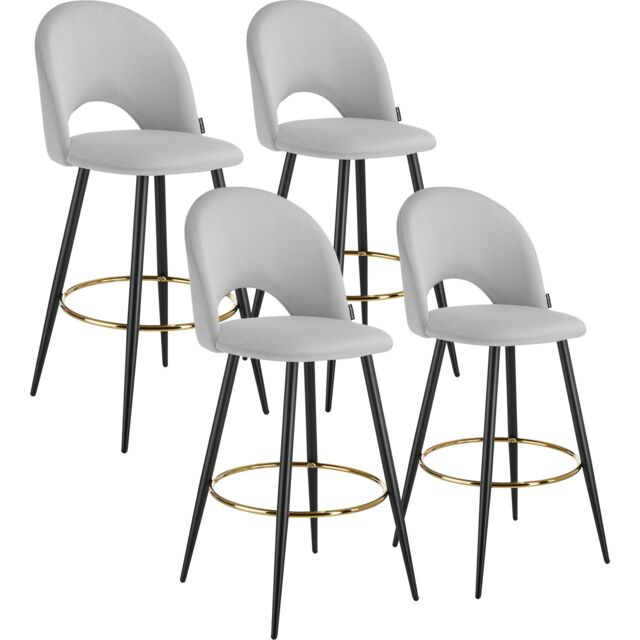 Bar Stool Rachel with backrest and velvet look cover, 49 x 58 x 110 cm Grey light grey/black 58 x 49 x 110 cm 4