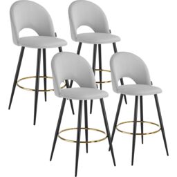 Bar Stool Rachel with backrest and velvet look cover, 49 x 58 x 110 cm Grey light grey/black 58 x 49 x 110 cm 4