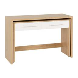 Seville 2 Drawer Slider Desk - White Gloss - Light Oak Effect Veneer