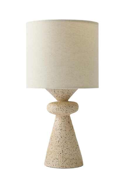ValueLights Cady Stone Effect Natural Table Lamp with Drum Shade & Bulb Cream
