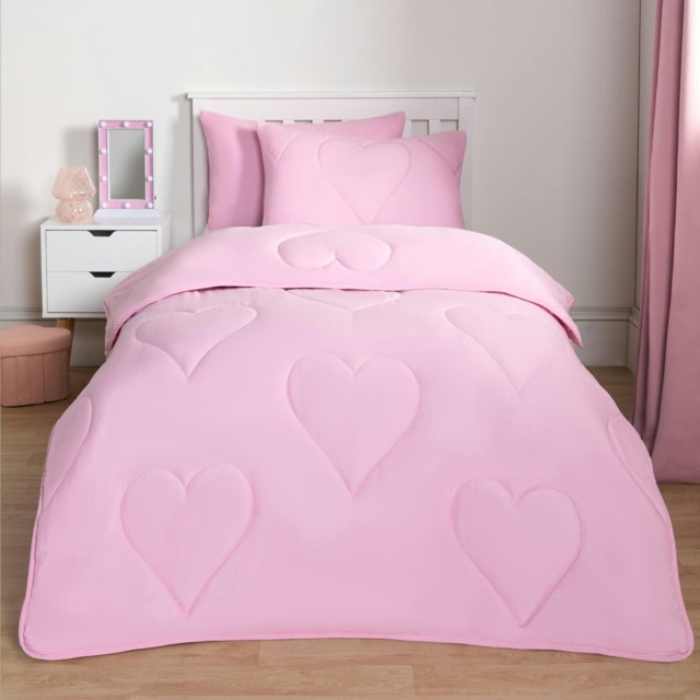 OHS Coverless Heart Quilted 7.5 Tog Bedding Set, Single - Pink