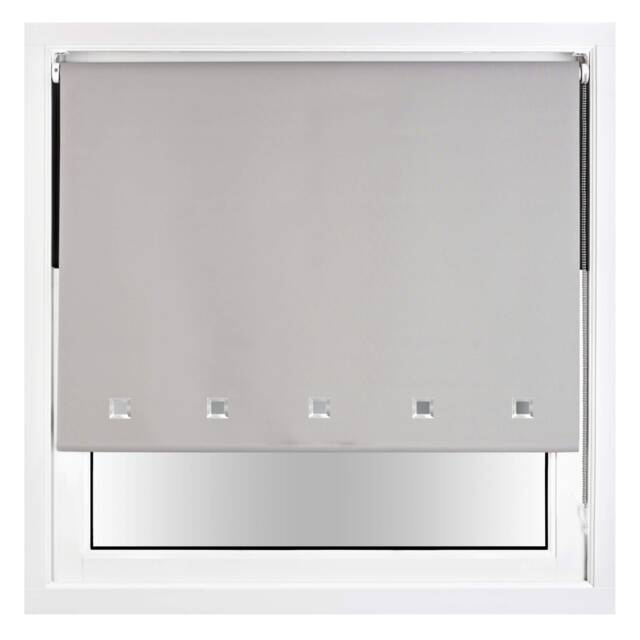 FURNISHED Blackout Roller Blinds with Chrome Square Eyelets and Metal Fittings Grey Grey (W) 150cm x (L) 165cm