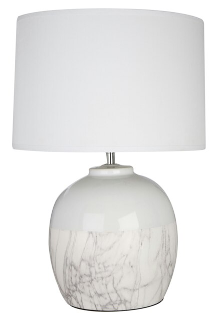 Orsina Table Lamp, Stacked Ceramic Pebble Base In Neutral Tones, Tapered Fabric Shade For Soft Ambient Light,