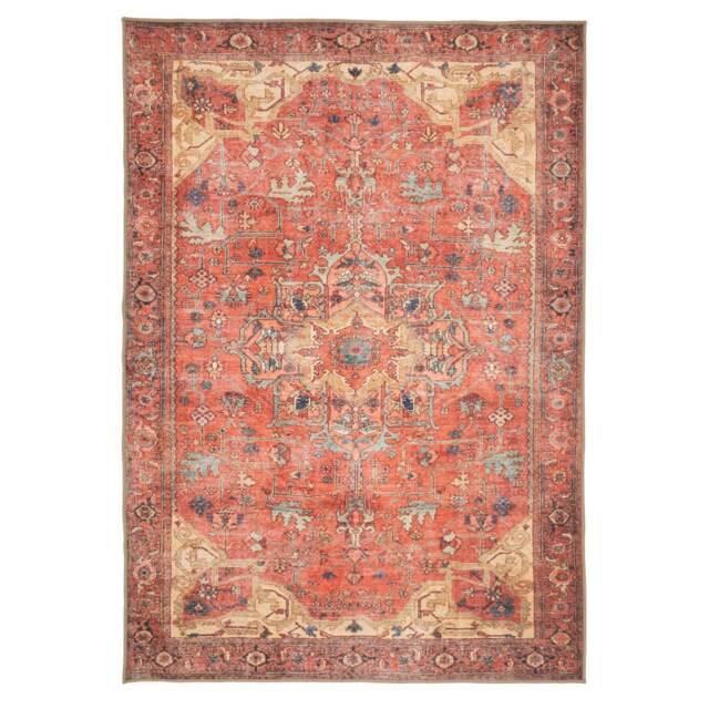Gold Coral Distressed Persian Inspired Washable Living Room Area Rug 80x150cm Orange