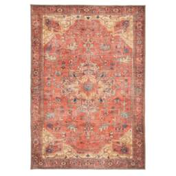Gold Coral Distressed Persian Inspired Washable Living Room Area Rug 80x150cm Orange