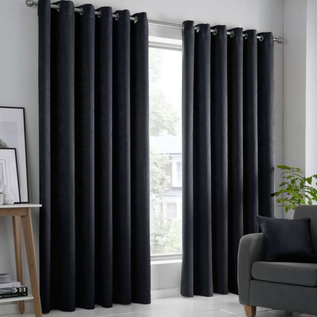 Fusion Strata Eyelet Curtains Black