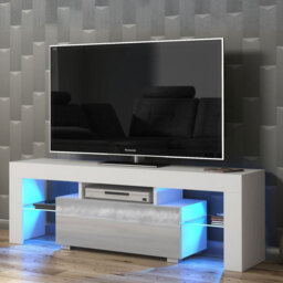TV Stand TV Unit Cabinet Sideboard Grey High Gloss Doors Free LED 130cm