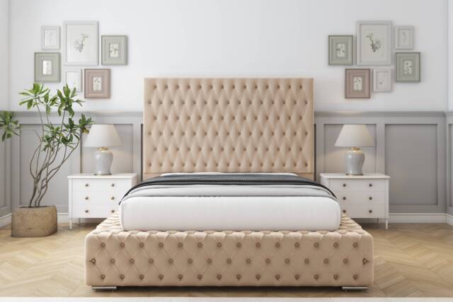 "Sloomy Ambassador Pebble Plush Bed Frame With Mattress With 50"" Upholstered Headboard 6' Super King"
