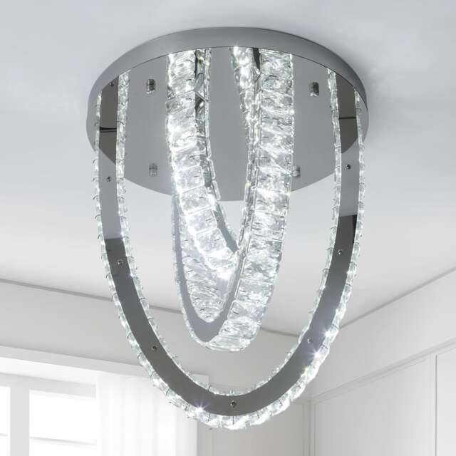 Crystal Silver Ceiling Light LED Ceiling Lamps Chandelier 3 Color Lights 40cm