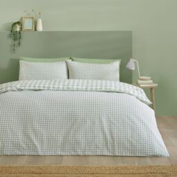Catherine Lansfield Bamford Gingham Check Reversible Duvet Cover Set Green Super King
