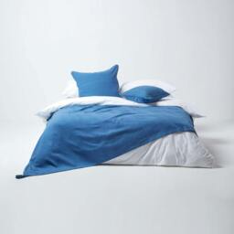 Homescapes Cotton Rajput Ribbed Blue Throw - 255 x 360 cm