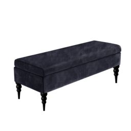 150cm Safar Plain Ottoman Storage Bench -Upholstered Shoes Bench with Black Turned Wooden Legs - Charcoal Naple Ottoman Bench