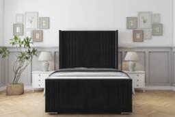 "Sloomy Camden Black Plush Bed Frame With 50"" Upholstered Wingback Headboard 5' King"