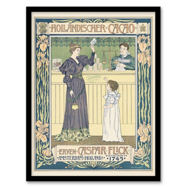 "Hollandischer Cacao Advert Vintage Framed Wall Art Print van Caspel 12x16"""