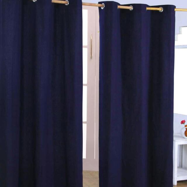 Homescapes Plain Off Navy Blue Cotton Eyelet Curtains - 137 x 228 cm Blue Navy Blue