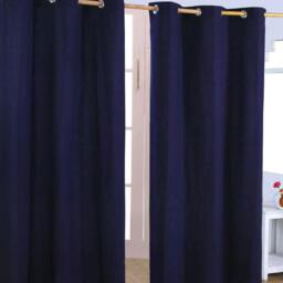 Homescapes Plain Off Navy Blue Cotton Eyelet Curtains - 137 x 228 cm Blue Navy Blue