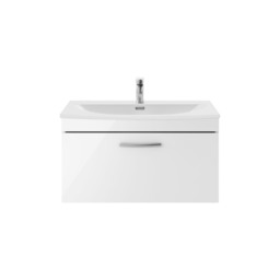 Balterley Millwich Contemporary 1 Drawer Wall Hung Vanity Unit with Curved Basin, Gloss White, 800mm