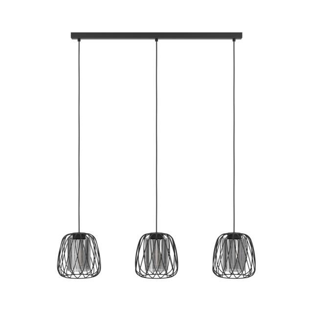 EGLO Floresta Wireframe Steel And Vaporised Glass Modern Triple Pendant, Black