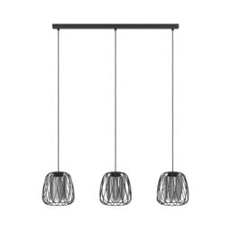 EGLO Floresta Wireframe Steel And Vaporised Glass Modern Triple Pendant, Black