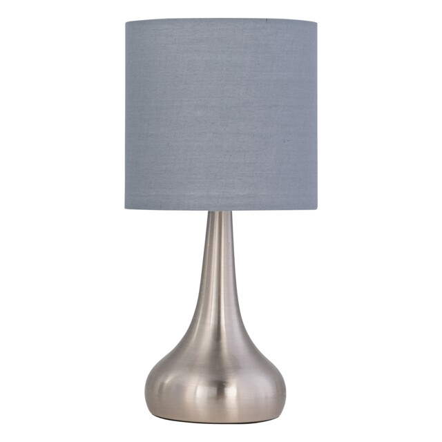Romana - Brushed Chrome Touch Table Lamp with Grey Cotton Shade Chrome Satin nickel plate and grey cotton 1