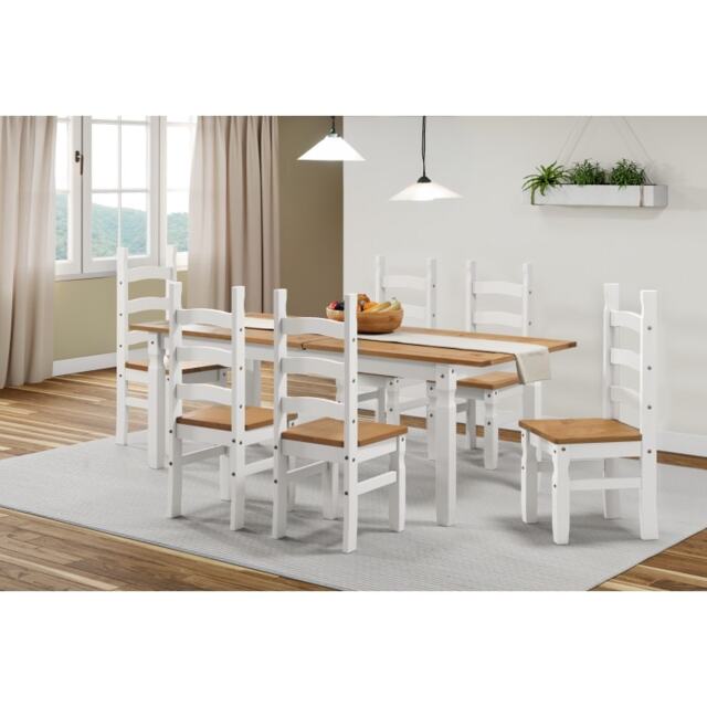 Mercers Furniture Corona White Large Extending Table & 6 Chairs Set Solid Wood Mexican Pine Wooden Kitchen