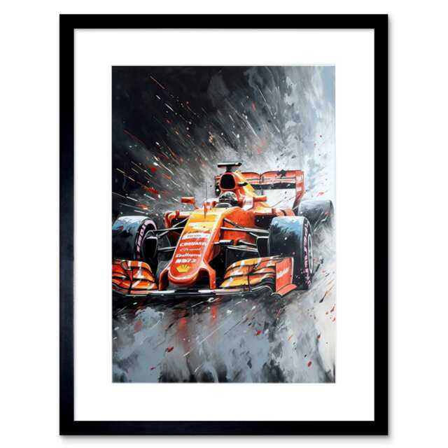 "Race Car Driver Motorsport Orange Grey 9x7"" Black Framed Wall Art Print"