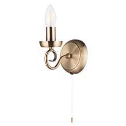 Traditional Antique Brass Wall Light Fitting with Scroll Arm and Pull Switch Gold Antique Brass 1
