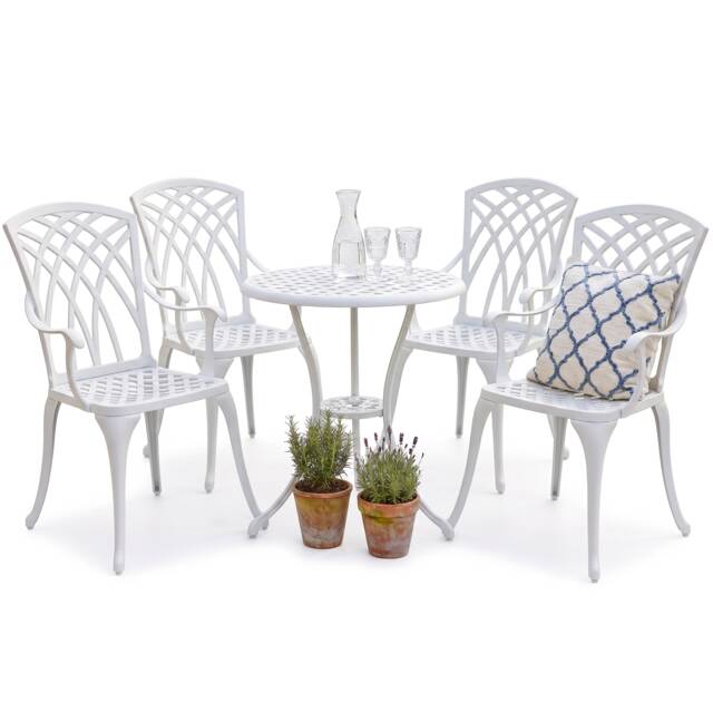 Centurion Supports OSHOWA Luxurious Garden and Patio Table and 4 Large Chairs with Armrests Cast Aluminium Bistro Set - White