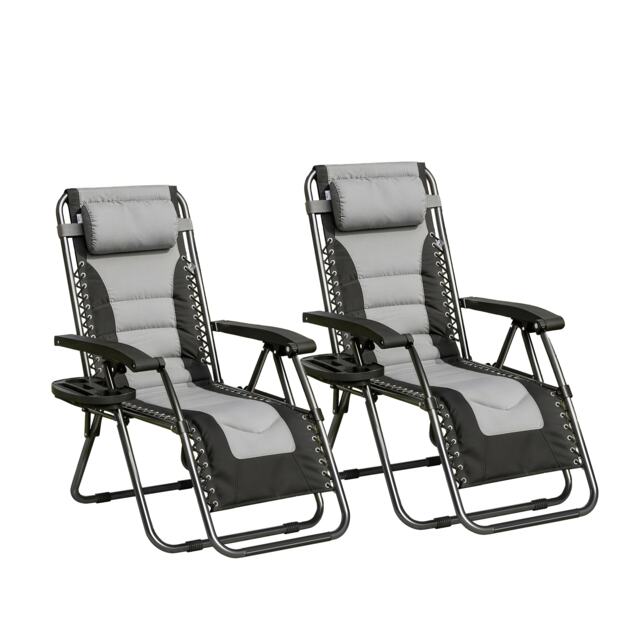 Set of 2 Zero Gravity Reclining Padded Garden Chair Sun Lounger Recliner