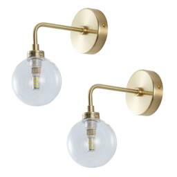 Set of 2 Toner - Satin Brass with Clear Glass Globe Wall Lights Gold Clear 2