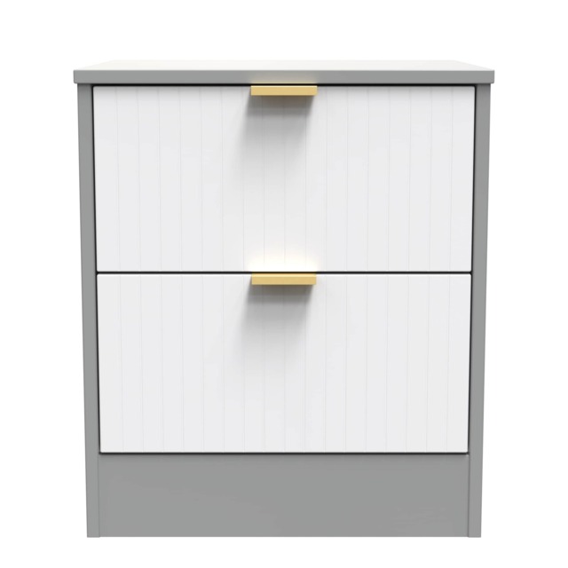 Denver 2 Drawer Compact Bedside Cabinet in White Matt & Dusk Grey (Ready Assembled) White White Matt & Dusk Grey