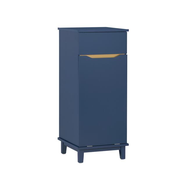 SoBuy Slim Bathroom Cabinet with Fold-Out Laundry Basket, Dark Blue, 15.75x15.75x37.80 inches, 17.75 kg - BZR114-B