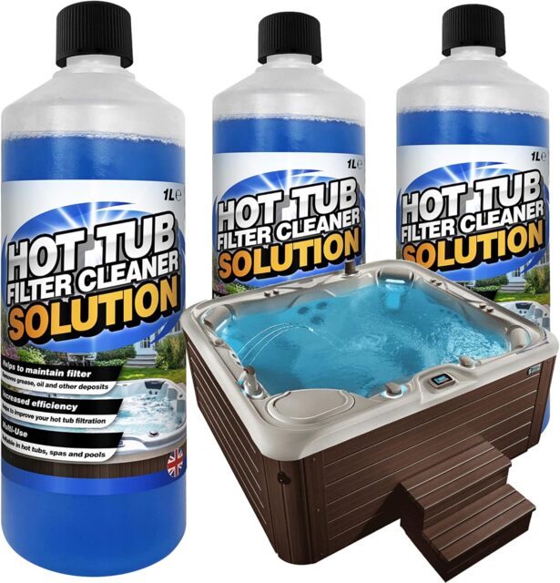2 x 1 Litre Hot Tub Spa & Pool Filter Cartridge Cleaner Solution Removes Grease & Oil