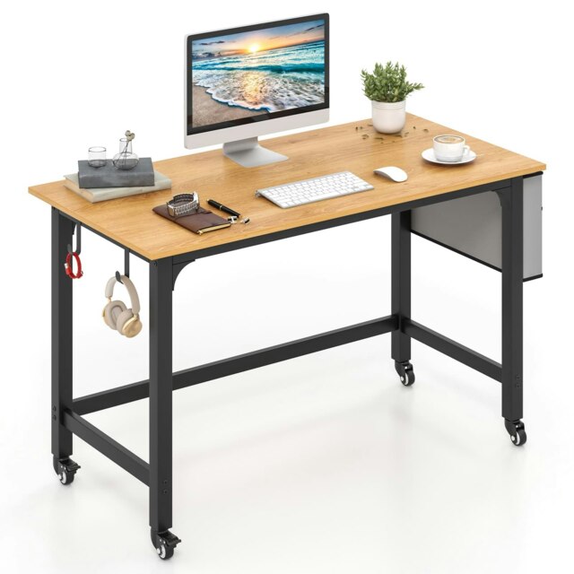 COSTWAY Mobile Computer Desk 120cm Home Office Desk Natural Multi
