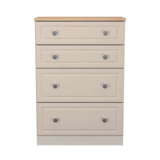 Surrey 4 Drawer Deep Chest of Drawers in Kashmir Ash & Bardolino Oak (Ready Assembled) Cream Kashmir Ash & Bardolino Oak
