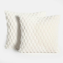 OHS 2 x Faux Fur Waffle Fleece Soft Cushion Covers, 45x45cm - Cream