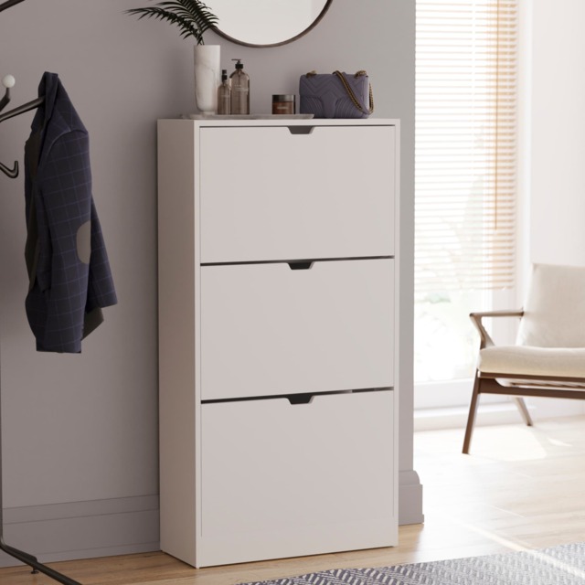 Vida Designs 3 Drawer Shoe Cabinet Shoe Rack Storage Cupboard, White